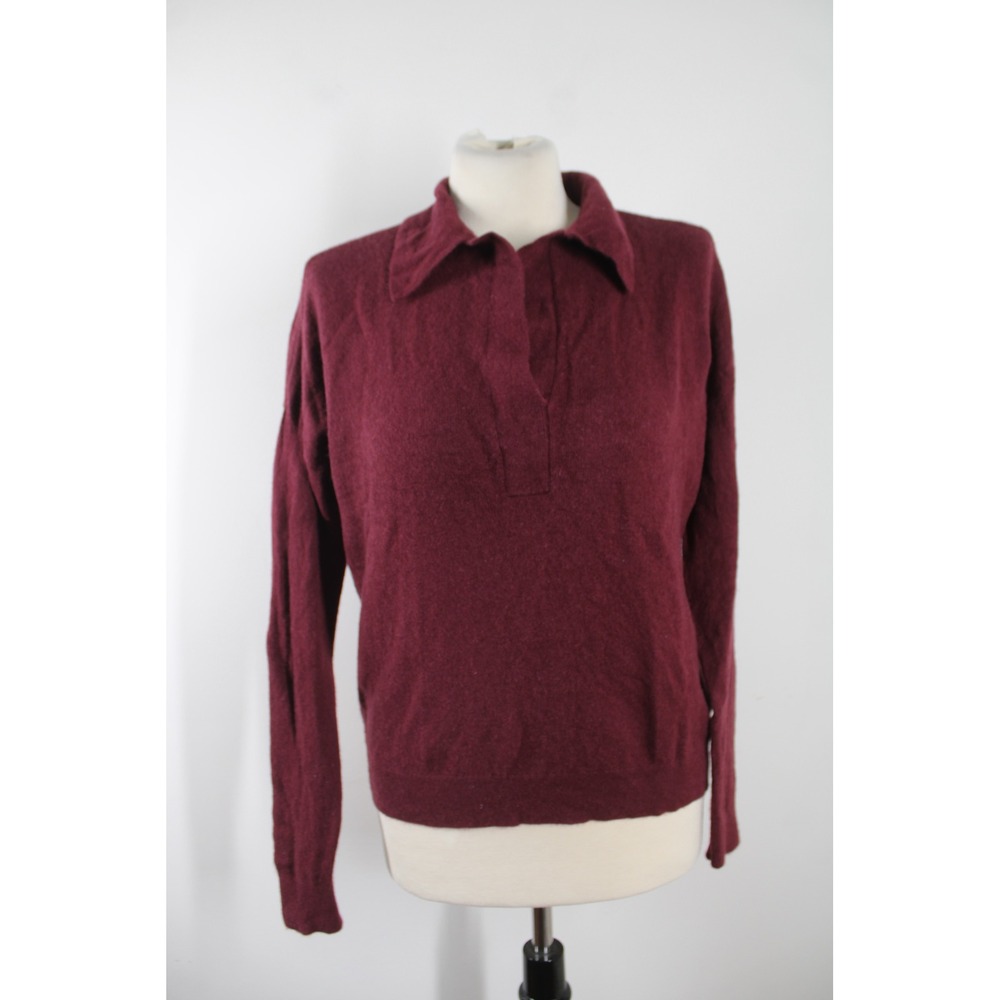 Garnet Hill S Maroon Red 100% Cashmere Collared V-Neck Polo Sweater 49890